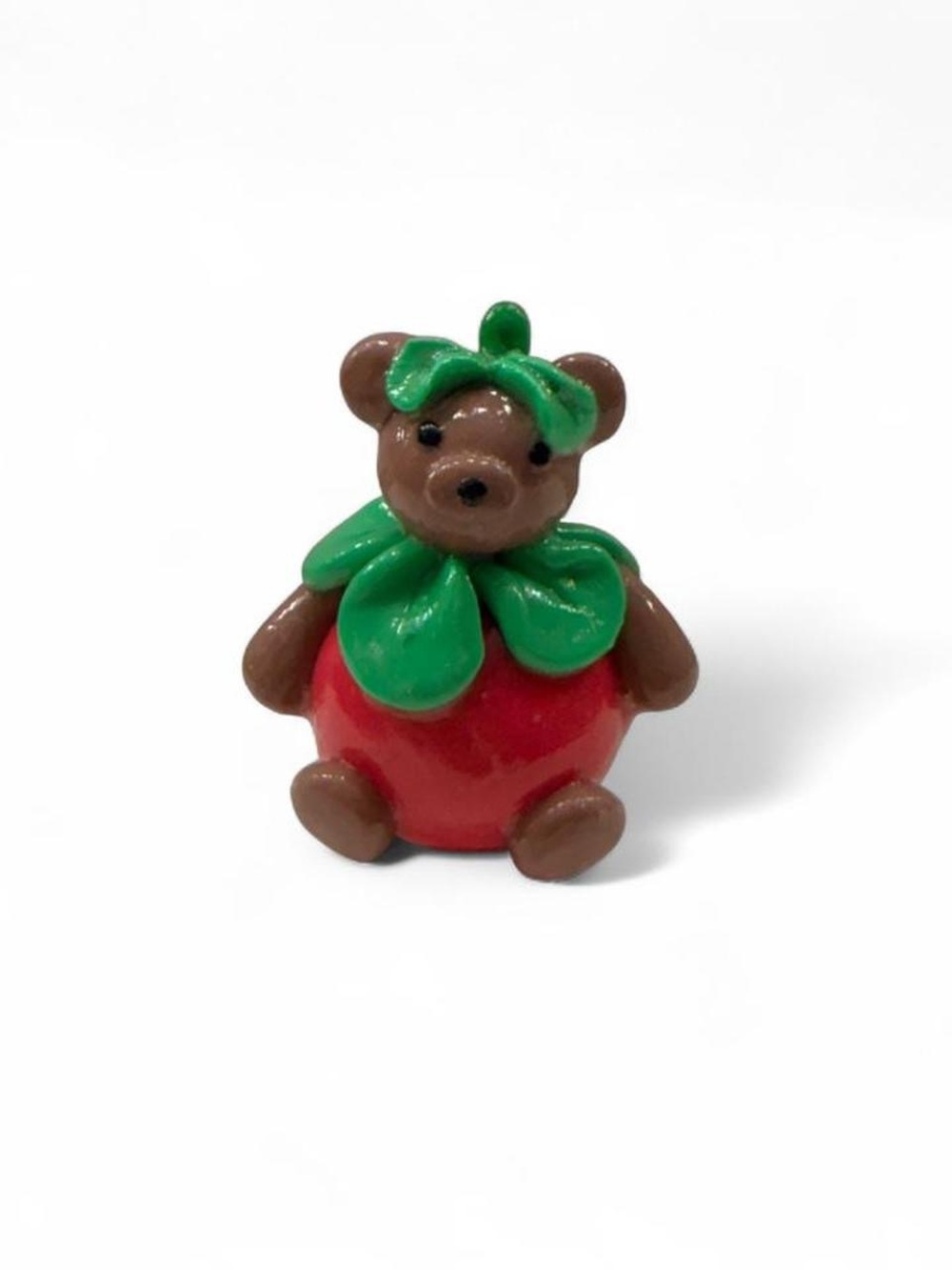 Handmade Bear Apple Figurine - Red & Green
